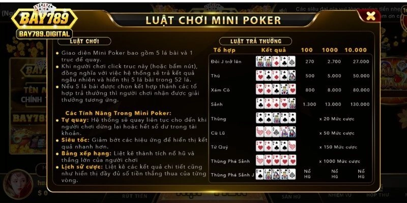 Tổng hợp các mức thưởng khi cược minipoker