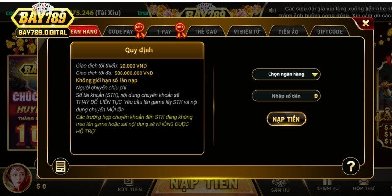 Sử dụng tài khoản ngân hàng là phương thức nạp tiền phổ biến dễ thao tác nhất